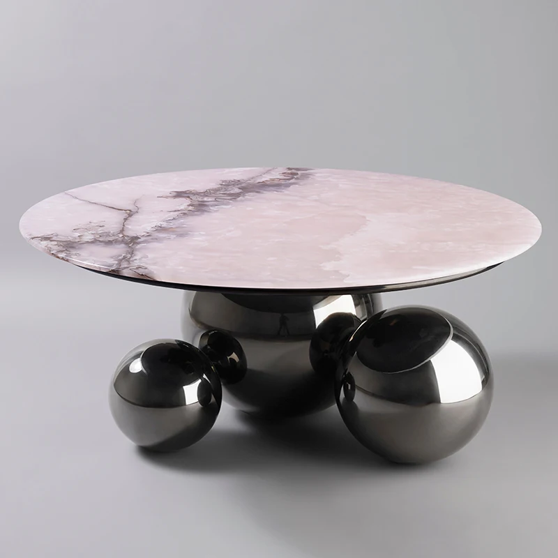 

Italian Style Marble Art Coffee Table Metal Light Luxury Modern Creative Spherical Small Round Table