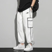 black white casual pants men fashion pocket print cargo pants men japanese streetwear loose hip hop straight pants mens trousers