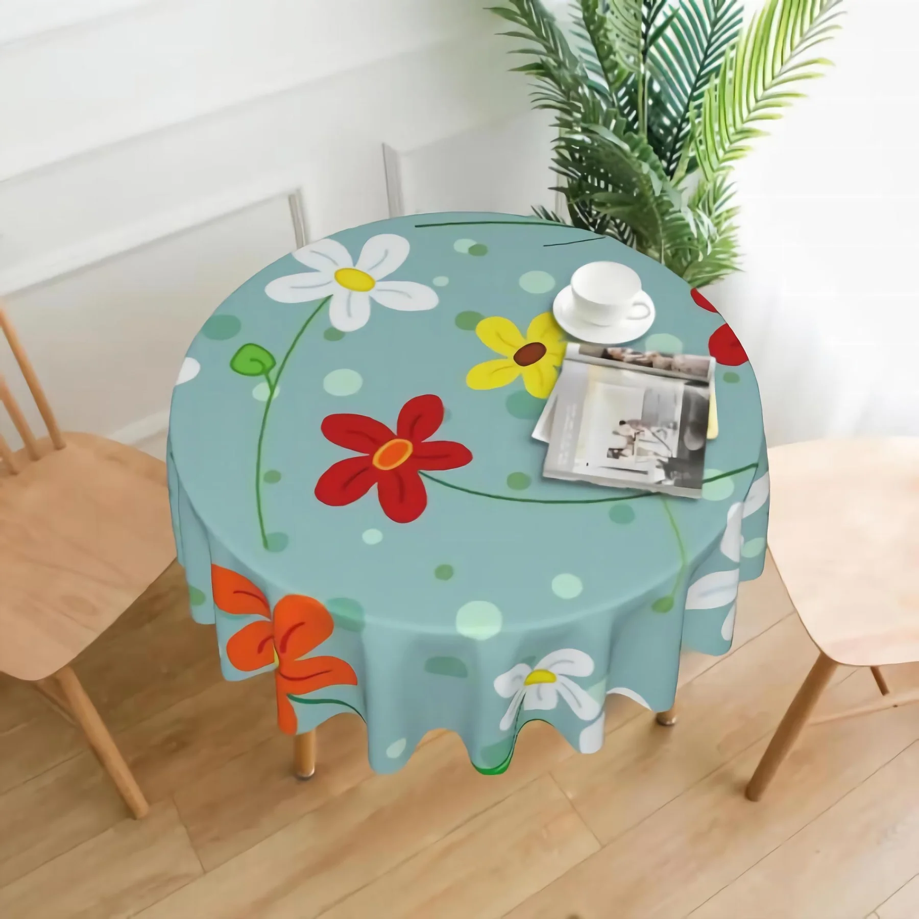 

Colorful Flower Round Tablecloths 60 Inch Washable Polyester Circular Table Cover for Dinner Party Holiday Home Decor