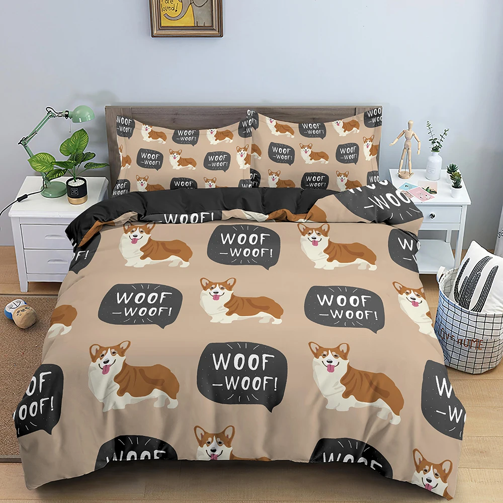 

Luxury Cartoon Animals Theme Duvet Cover 2/3pcs Queen/King Size Sausage Dog Bedding Set For Boys Girls High Quality Home Decor