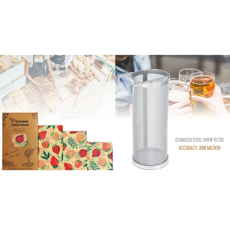 

Многоразовая ткань для пчелиного воска, мешок для свежести пищи, сетчатые фильтры для домашнего пивоварения, с крючком, 1 комплект