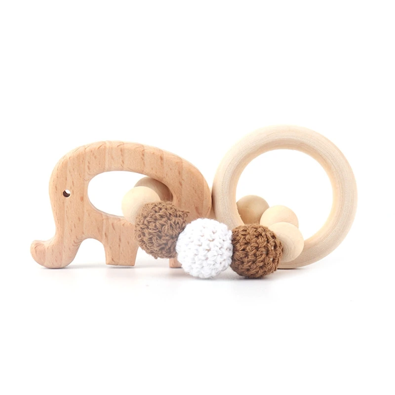 

5 Pcs Baby Rattles Natural Wooden Teether Crochet Bead Bracelet Music Hand Bell Set Gym Montessori Toys for Newborn Infants Gift