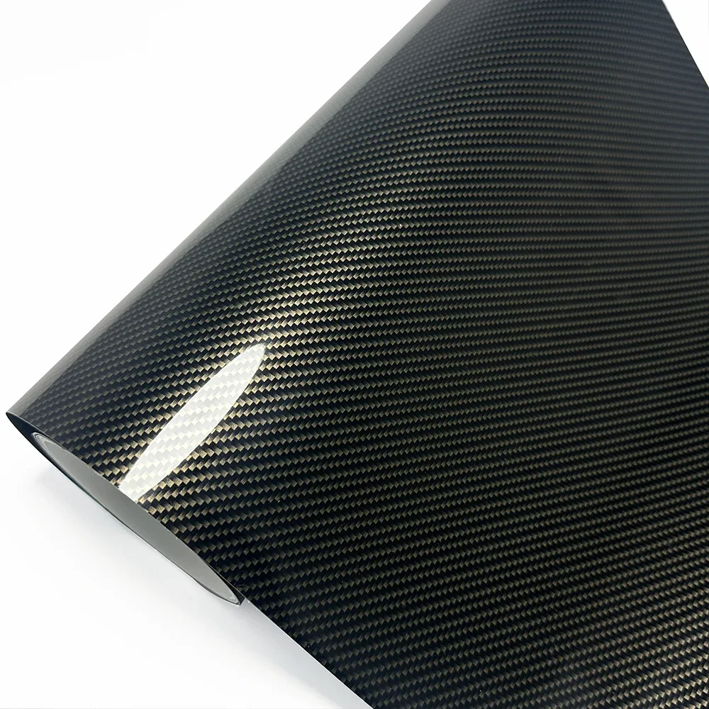 High Glossy PET Gold Carbon Fiber Vinyl Wrap Film Waterproof Car Stickers on the Hood Adhesive Auto Motorcycle Accessories
