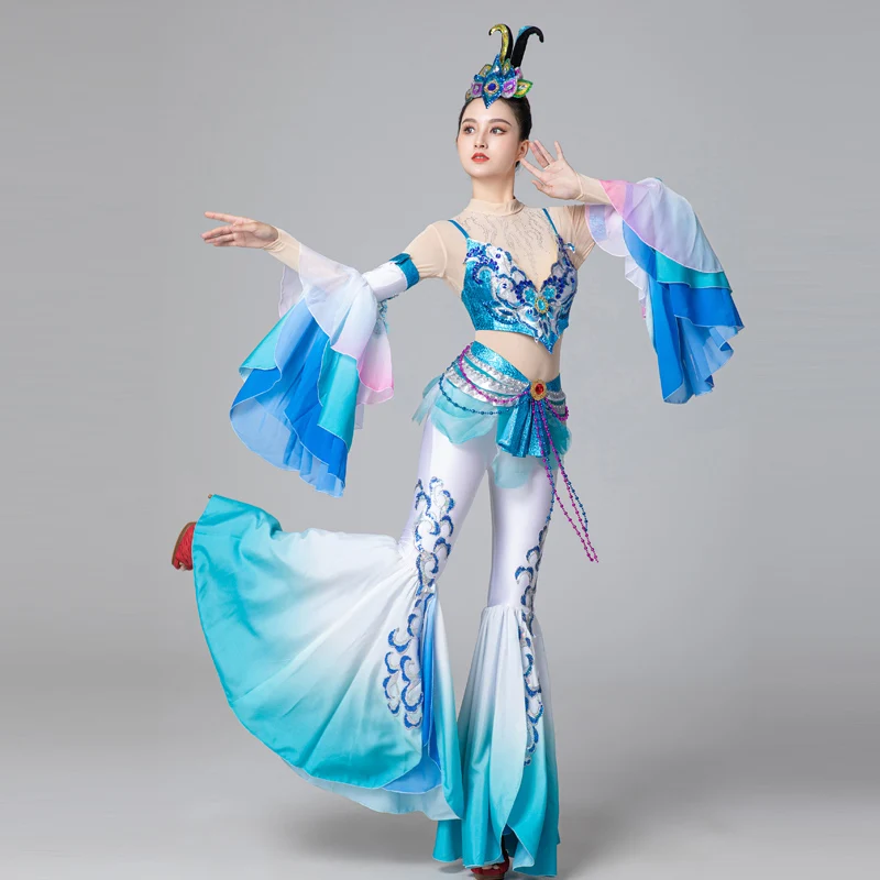 

Blue Dunhuang Dance Costume For Women Chinese Vintage Classic Clothes Fairy Cosplay Halloween Masquerade Party Festival Suits