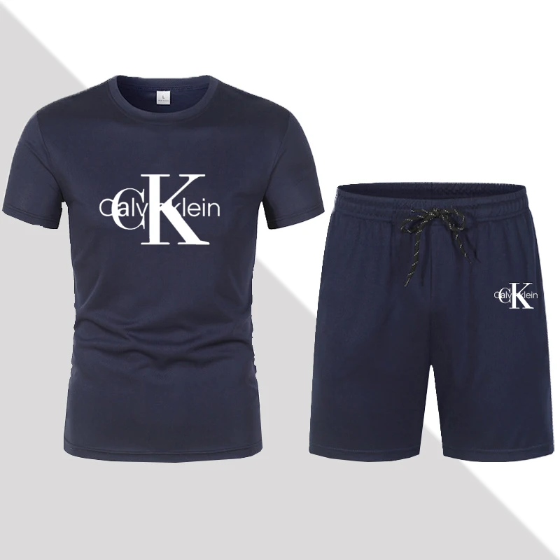 

Комплект из сетчатой футболки и шортов для мужчин и женщин, темно-синяя дышащая футболка с круглым вырезом и шорты для мужчин, брендовый ком...