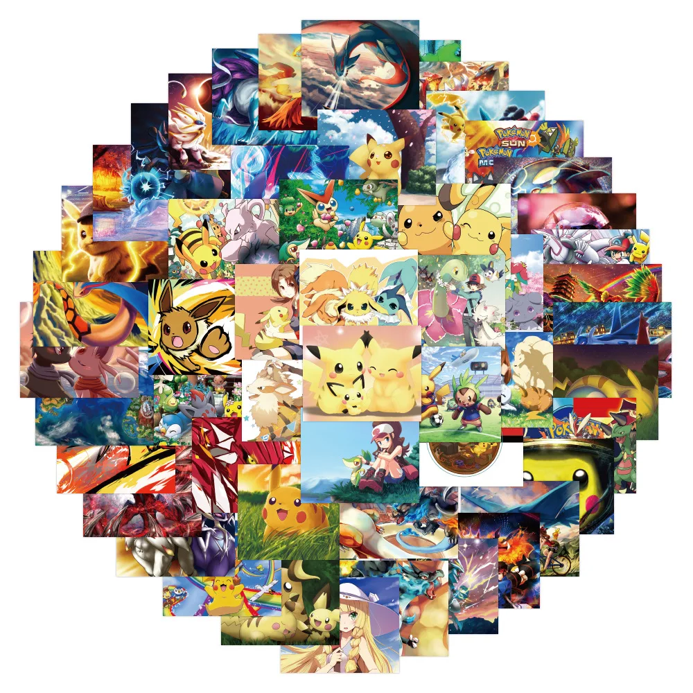 

50 New Cartoon Cute Pokemon Pikachu Children's Stationery Water Cup Waterproof Graffiti Sticker Pack DIY Toy Kawaii Gift