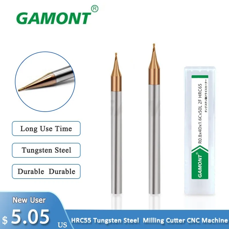 

GAMONT HRC55 Tungsten Coated Steel Milling Cutter Small Diameter Ball Nose End Mills Carbide Machining Cutting Tools For Metal