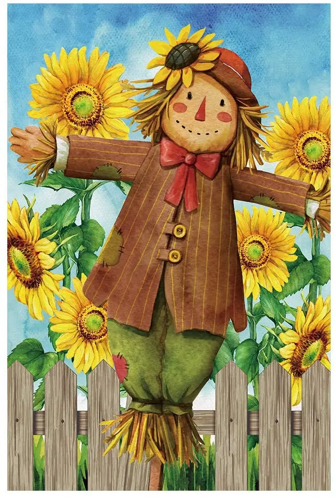 

Smile Scarecrow Harvest Fall Flag Autumn Sunflowers Garden Flag Double Sided Banner for Outside House Yard Home Decorative