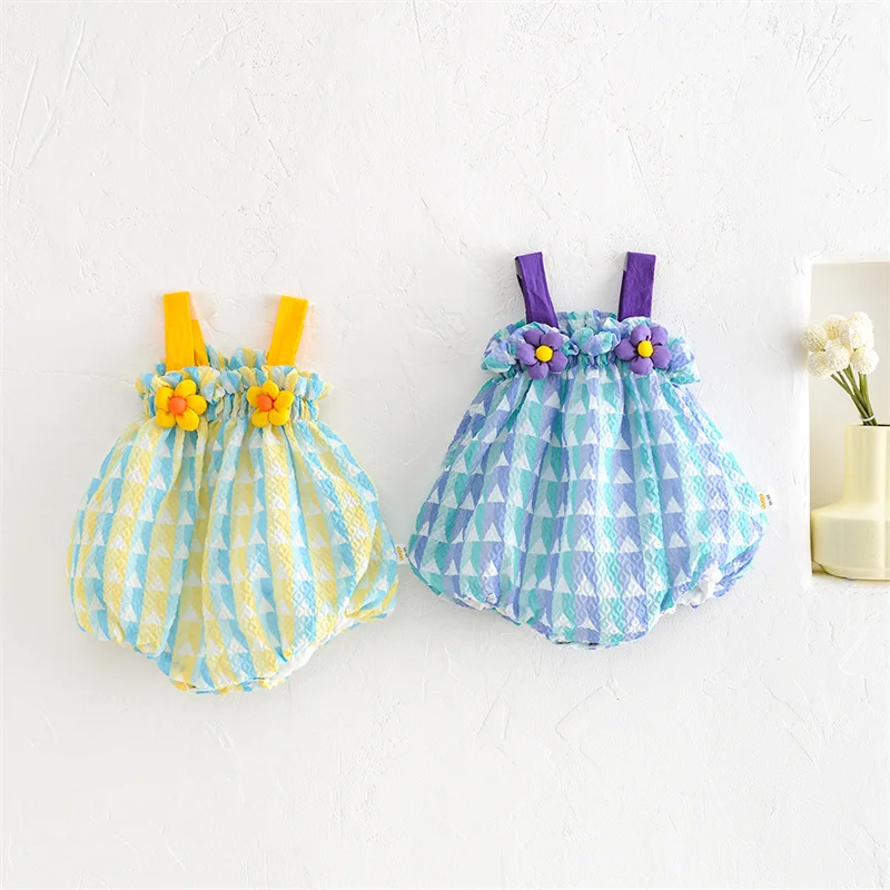 

Summer Romper for Baby Girl 2022 Infant Cotton Clothes Flower Vest Bodysuit Toddler Bloomers Spanish Femal Babies Party Clothing