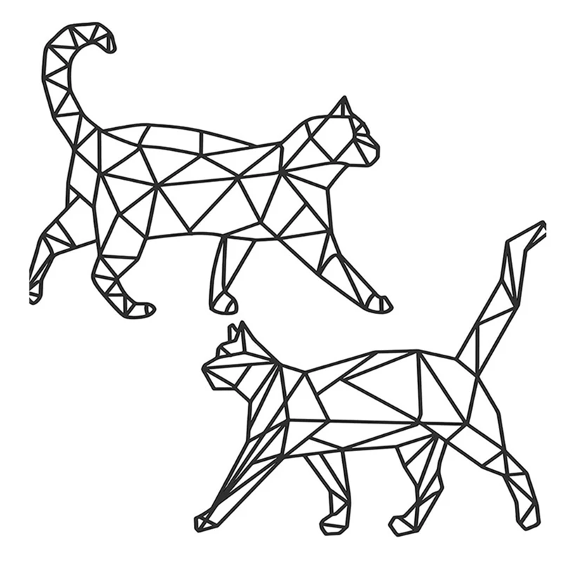 

2 шт. металлическая стена с изображением кошки, геометрический силуэт кошки, простая металлическая проволока, кошка для дома, гостиной, стены, спальни, украшение