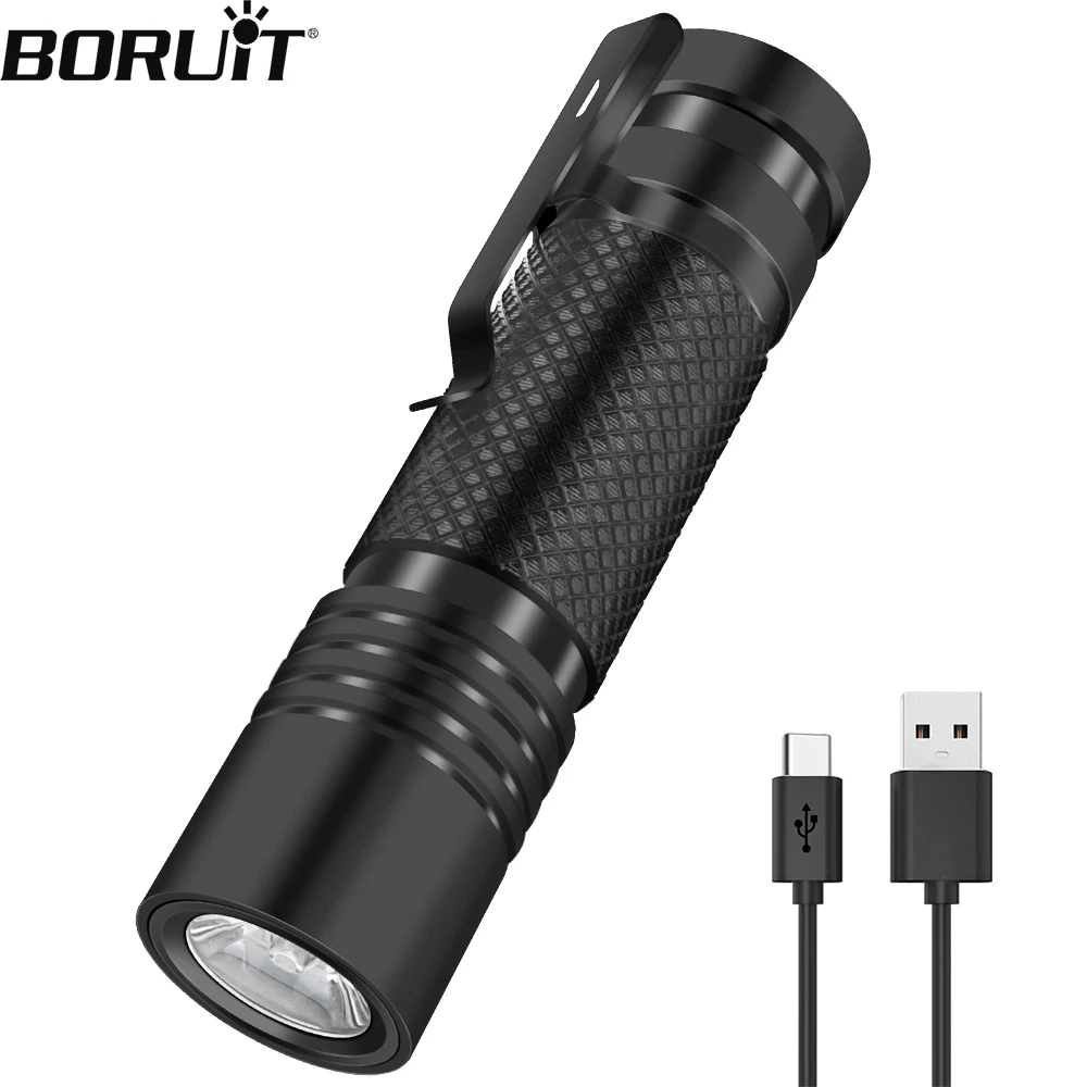 BORUiT V8 LED Flashlight Type-C Rechargeable Built-in 18650 Battery Torch Waterproof  5-Mode Fishing Camping Light