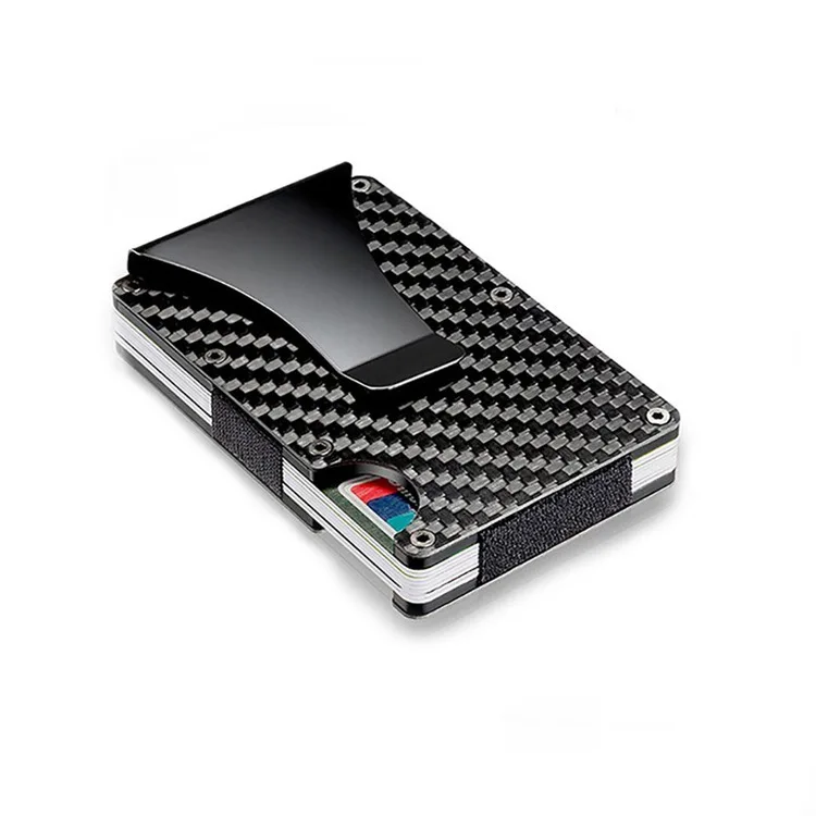 New Fashion Carbon Fiber Card Bag Metal Aluminum Money Clip RFID Anti theft Brush Credit Card Cover Clip
