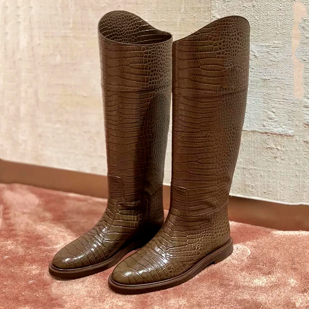 

Женские Асимметричные сапоги до колена, Повседневные высокие сапоги без застежек, на плоской массивной подошве и с круглым носком, Осенняя обувь для верховой езды, большие размеры