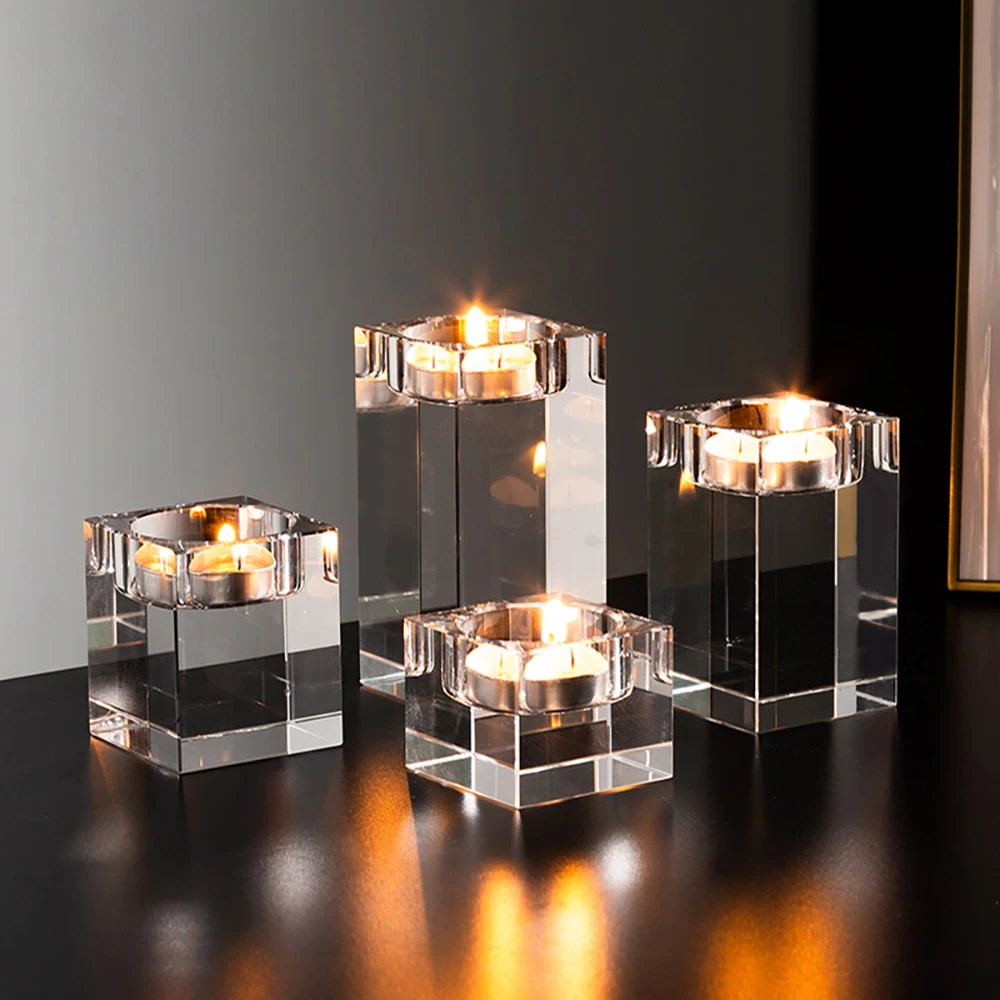 

Home Decor 4/6/8/10CM Candle Holder Transparent Crystal Square Glass Pillar Candle Holder Wedding Dinner Romantic Decoration