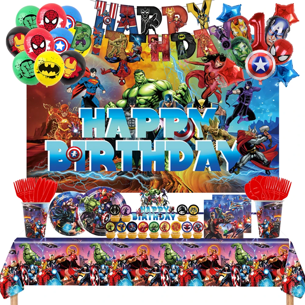 

Miracle Revenge Alliance Boy Birthday Party Paper Tableware Cup Plate Napkin set Balloon For Kild Birthday Party Decor Supplies