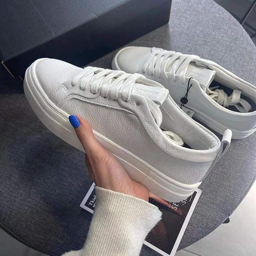 

MOOQDAAX Summer Shoes Woman 2022 White Genuine Leather Sneakers Casual Fashion England Style Thick Sole Ladies Vulcanized Shoes