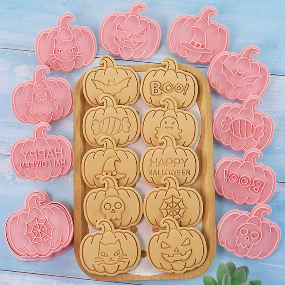 

Pumpkin Shape Cookie Cutter Premium Halloween Biscuit Cutter Set Food Grade Easy Release Press for Diy Pumpkin Ghost Skull Witch