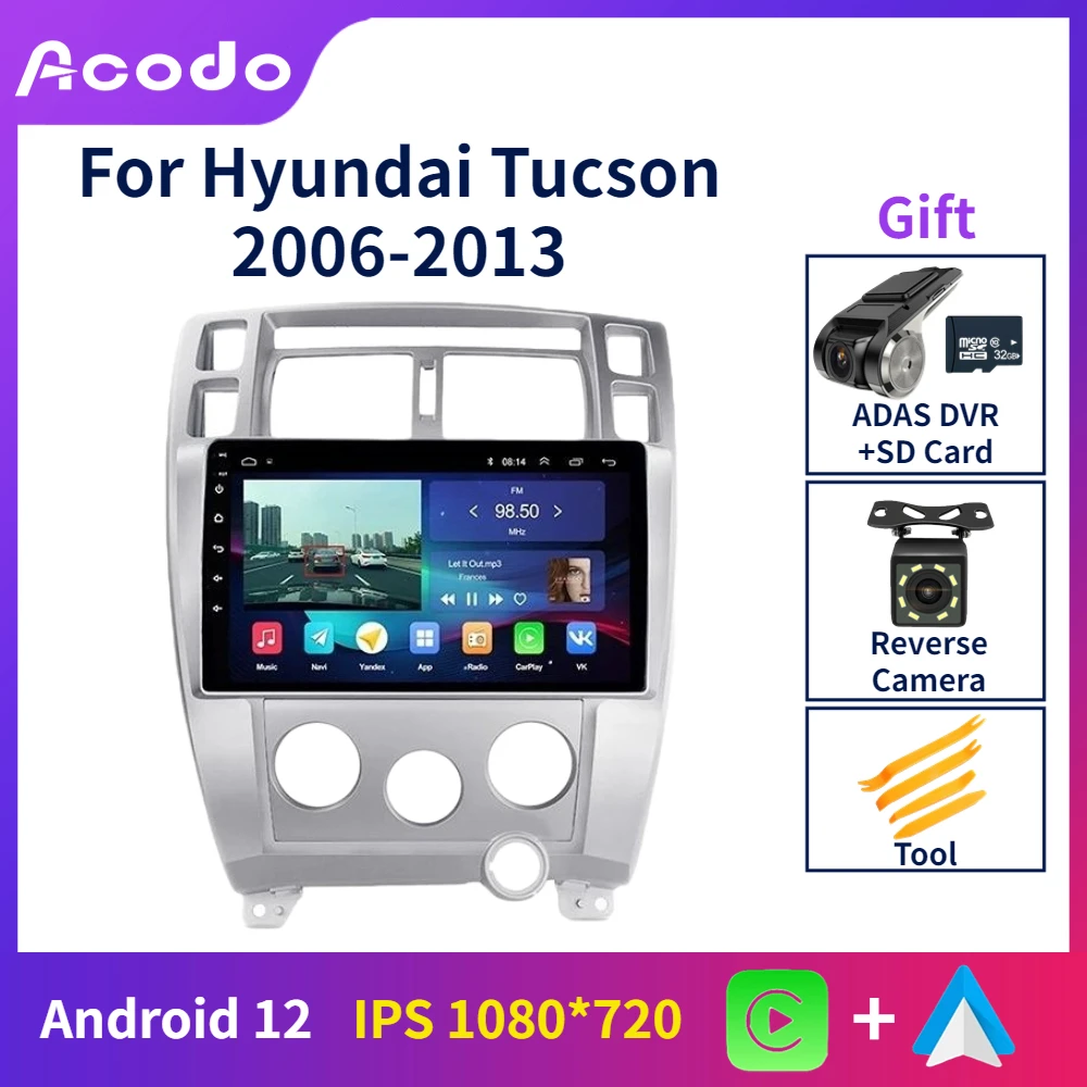 

Головное устройство Acodo 2din для Hyundai Tucson 2006-2013 Android 12, 10-дюймовый iPS сенсорный экран Carplay, авто FM WiFi радио GPS автомобильное стерео