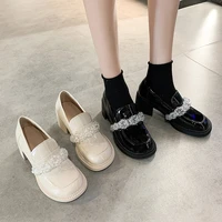 aphixta new 6cm square heels diamond chain pumps women shoes fashion crystals string bead luxury design casual mary janes heels
