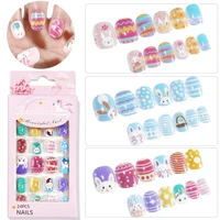 24pcs childrens fake nails false nails for easter wear press on nails accessories acrylic tips easter bunny cute manicure