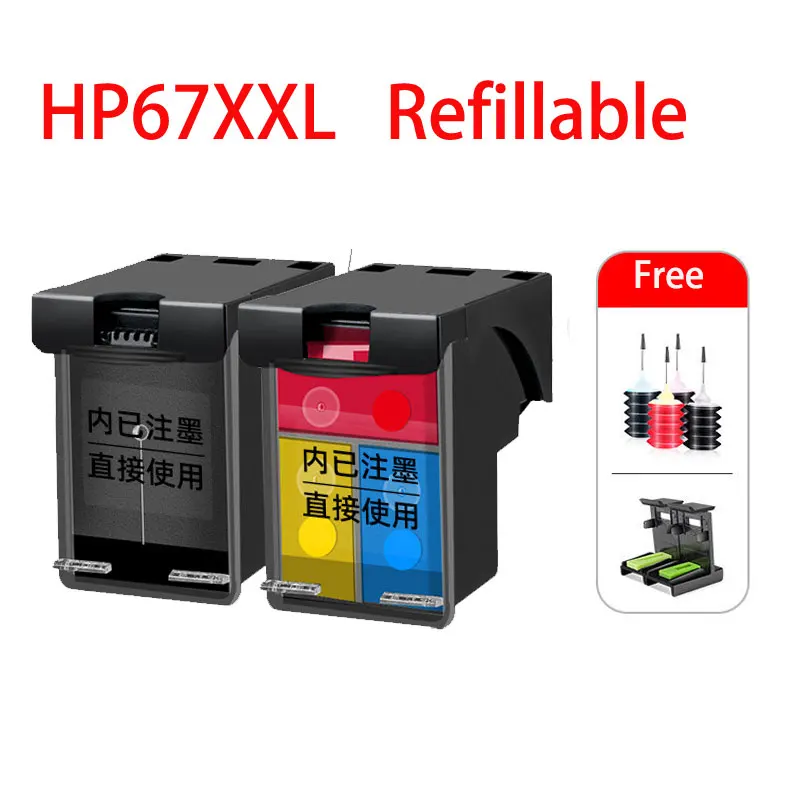 

Compatible Refillable Ink Cartridge For HP67 67XL 67XXL ​DeskJet 2734 2735 2736 2737 2742 2752 2755 2765 2772 2774 Printer