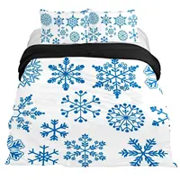 Snowflake Duvet Cover Set Winter Theme Christmas Illustration Cold Weather Season Twin Bedding Set King Size Soft Quilt Cover