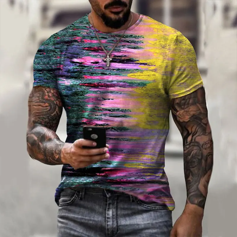 

Personalized Features Design Fashion Men's Casual Round Neck Pullover T-Shirt Short Sleeve Through The Gas Fun Handsome Mature M