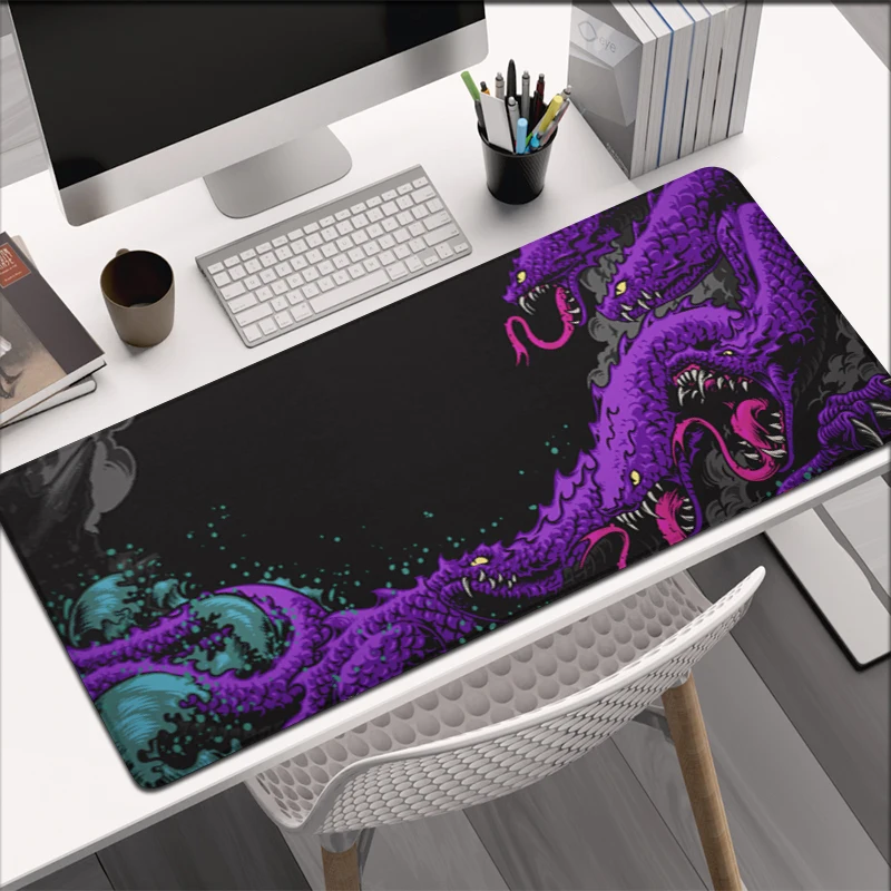 Computer Gamer Sea Monster Mouse Pad Black Mousepad Anime Purple Dragon Desk Large Gaming Mat Non-Slip Keyboard Rug
