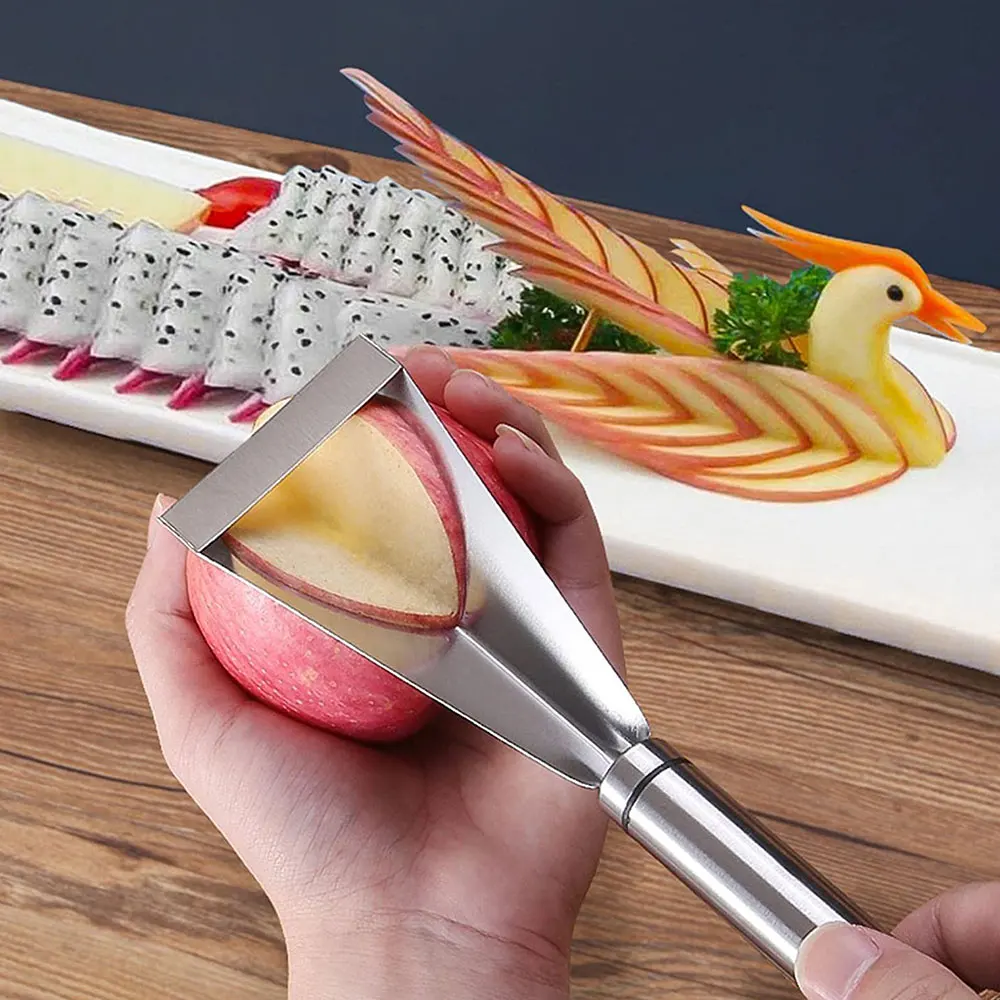 

Stainless Steel Triangle Fruit Carving Knife Fruit Platter Artifact Cutter Vegetable Knife Non-slip Carving Blade Kitchen Tool
