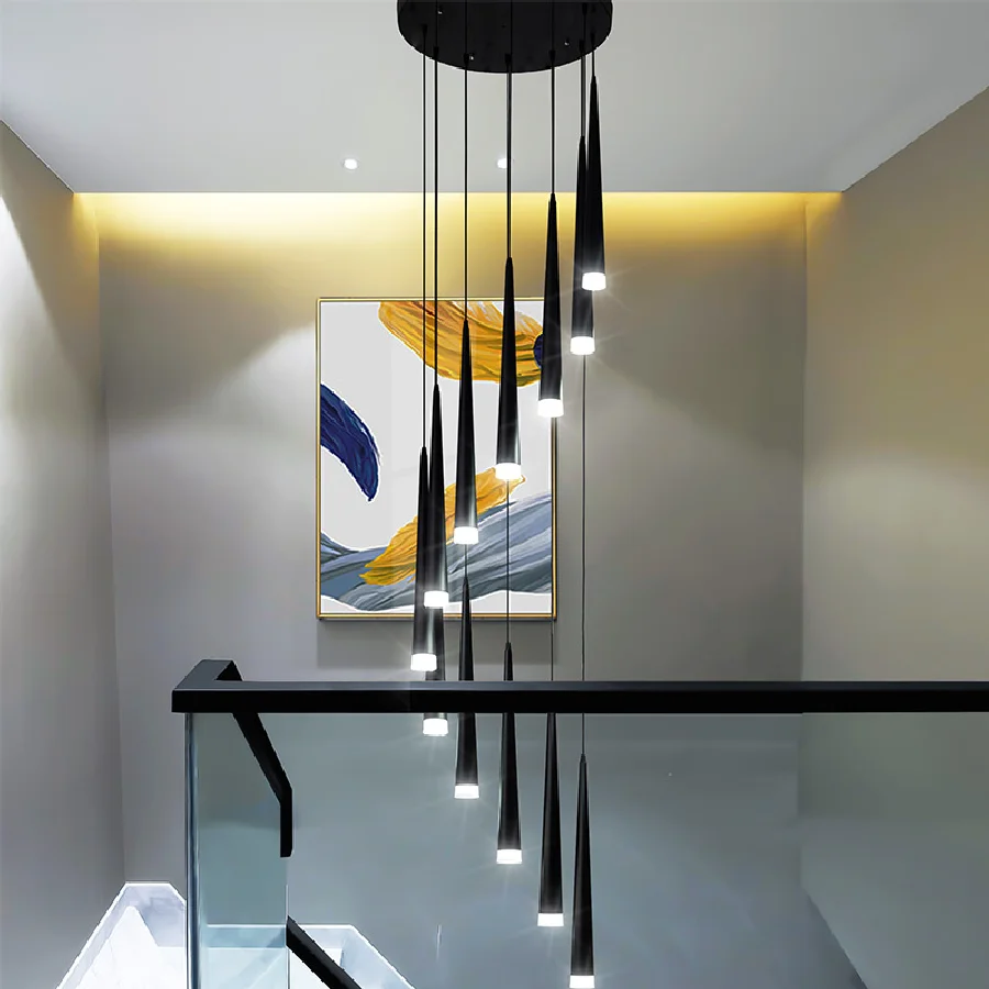 

Stair chandelier simple modern atmosphere duplex apartment building The bedroom The Nordic restaurant loft Long droplight