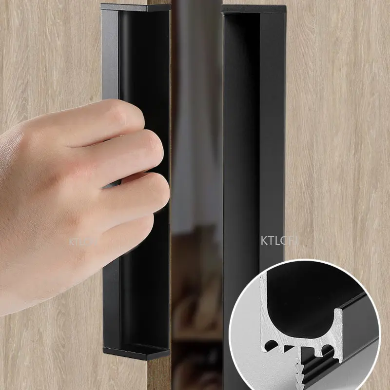 Gold Embedded Wardrobe Knob Home Decoration Black/Gary Sliding Door Drawer Hidden Furniture Handle Kitchen Cabinet Door Handle