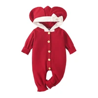 newborn baby romper contrast color long sleeve button down casual piece hooded jumpsuit
