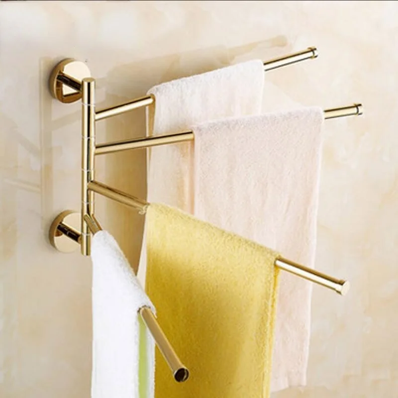 New and brief 2-4 Swivel Towel Bars Copper Wall Mounted Bathroom Rail Rack Gold Holder Hanger |