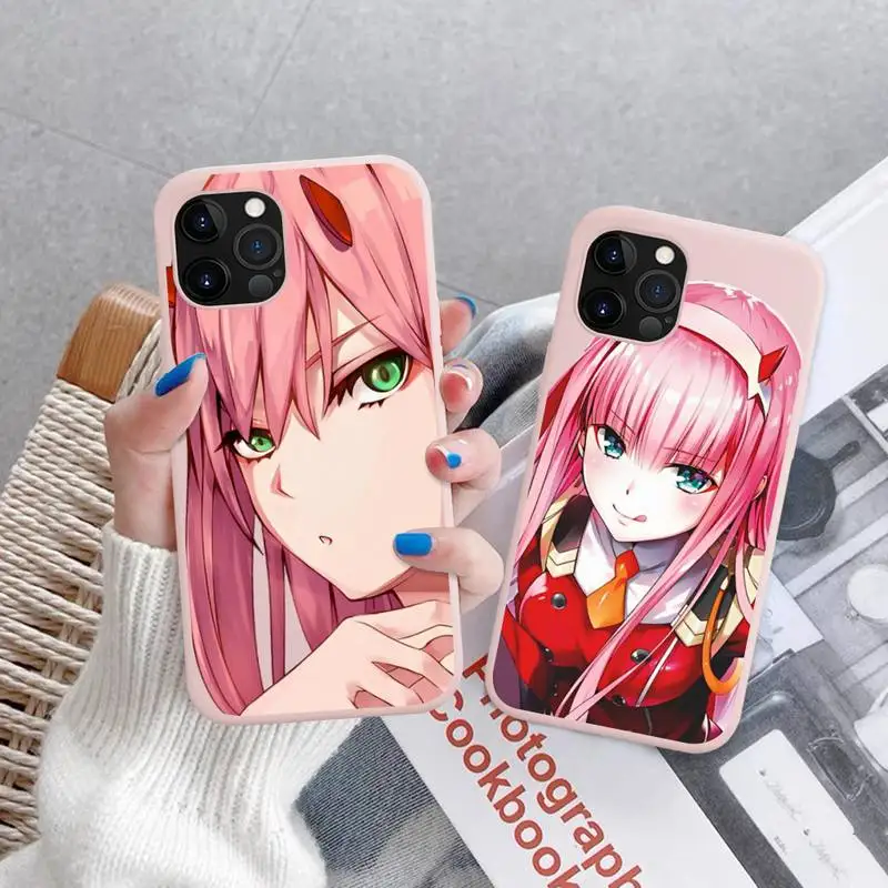 

YNDFCNB Zero Two Darling in the FranXX Anime Phone Case for iPhone 11 12 13 Mini Pro Xs Max 8 7 6 6S Plus X XR Solid Candy Case
