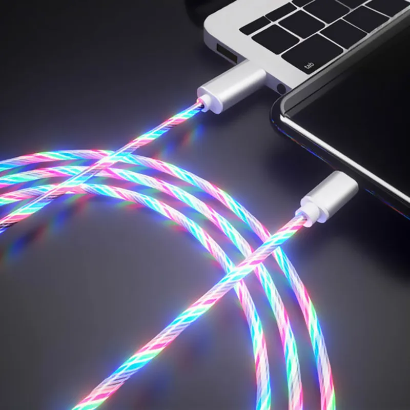 

LED Flow Luminous Lighting Cable Micro USB Type C Charger Cable for iPhone Huawei Samsung Data Wire USB C Phone Micro Kable