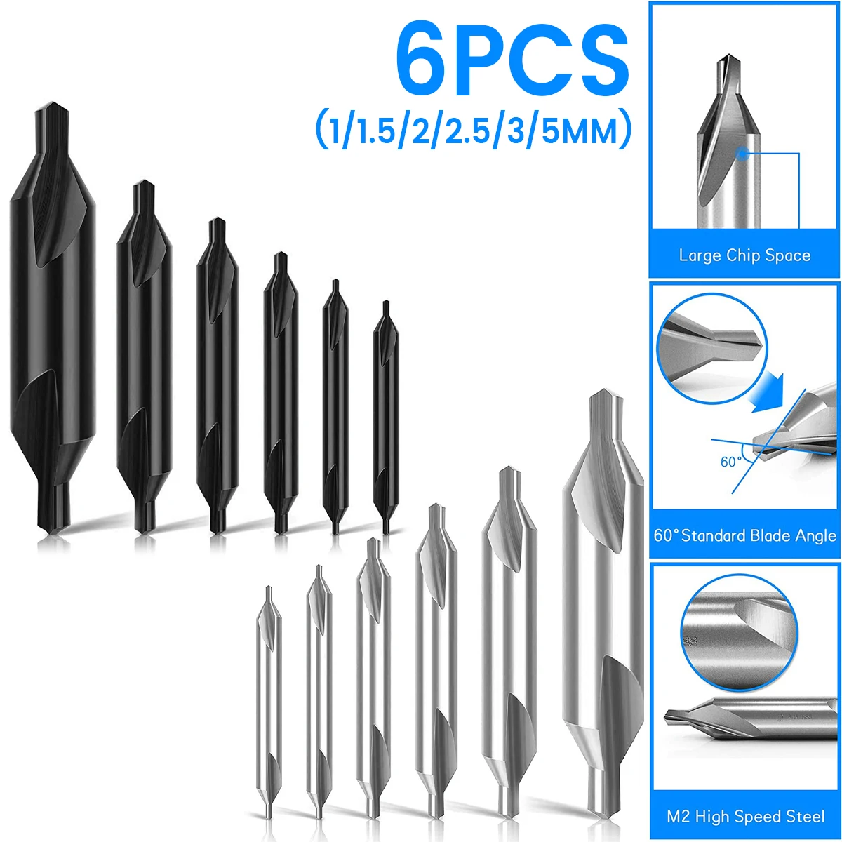 

6 шт. зенкер токарный станок из быстрорежущей стали комбинированные центральные сверла 60 градусов зенкеры Угловое долото 1,0/1,5/2/2/5/3/5 мм метал...
