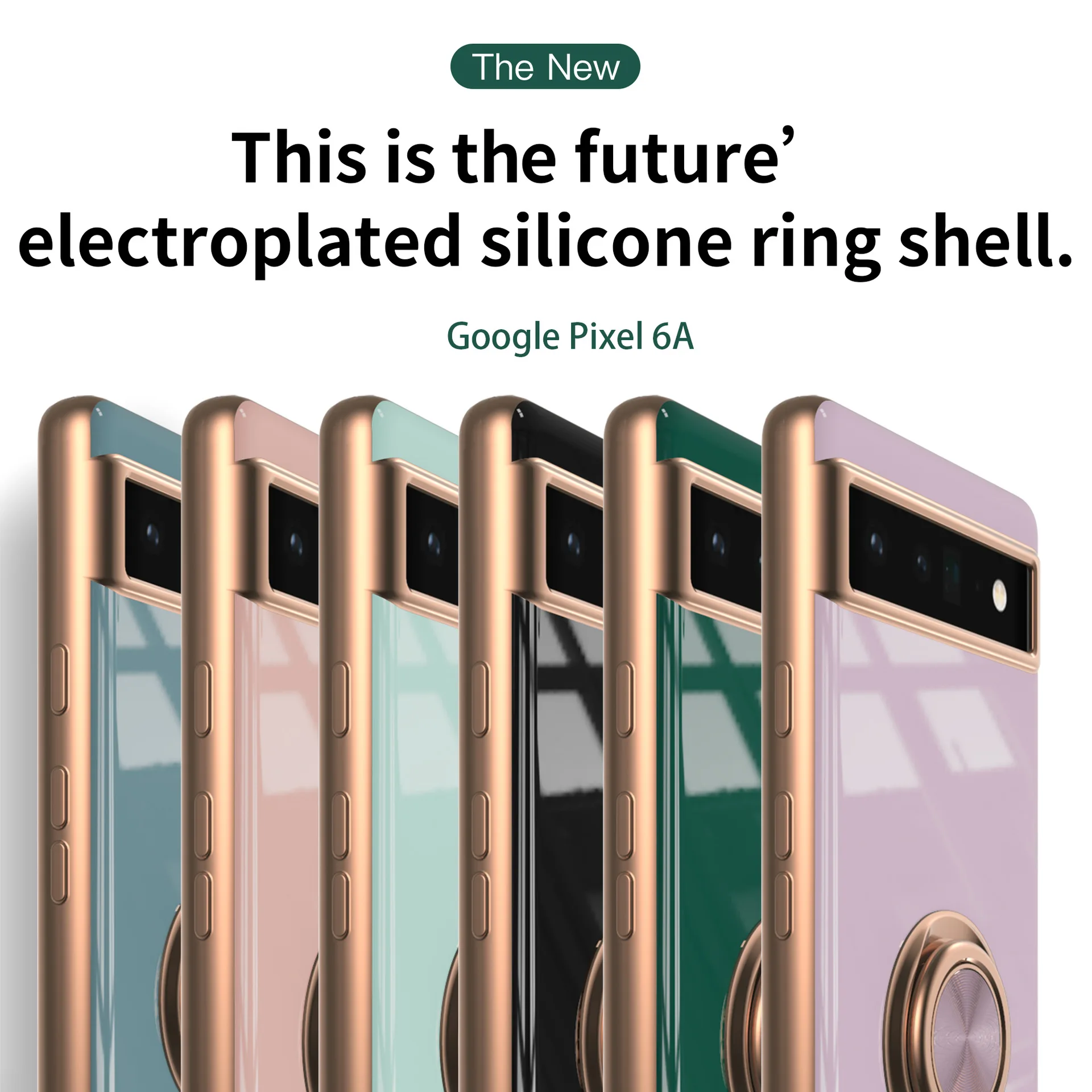 

Solid Color Magnetic Ring Phone Case For Google Pixel 6A Plating Tpu Metal Soft Cover Holder Stand
