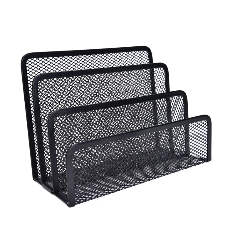 

Black Metal Mesh Desk Organizer Desktop Letter Sorter Mail Tray File Organiser Office Home Bookends Book Holder Business