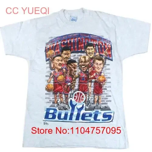 Фото Washington Bullets баскетбольная рубашка с короткими рукавами и карикатурой, винтажная стираная дышащая уличная одежда унисекс, растянутая повседневная одежда №1