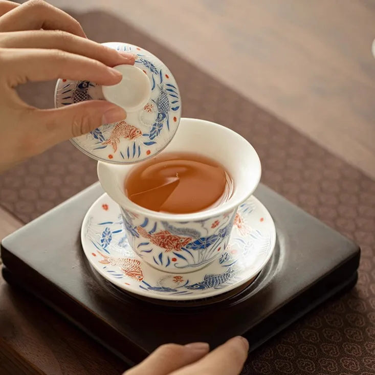 Чайная чашка с зерном рыбы и водорослей Sancai Gaiwan одинарный бытовой светильник