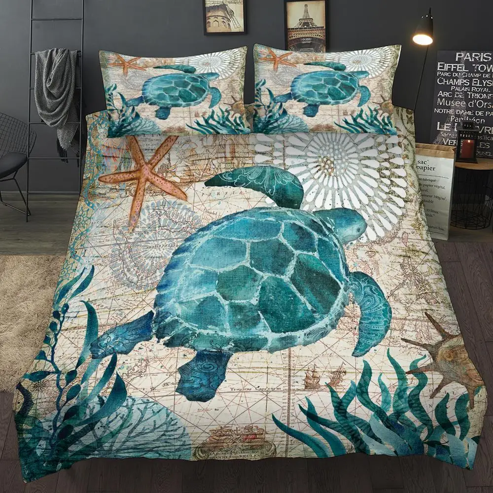 

WAZIR Ocean Series Sea Turtle Seahorse Dolphins 3D Bedding Set Comforter Bedding Sets Octopus Bedclothes Bed Linen US AU UK Size