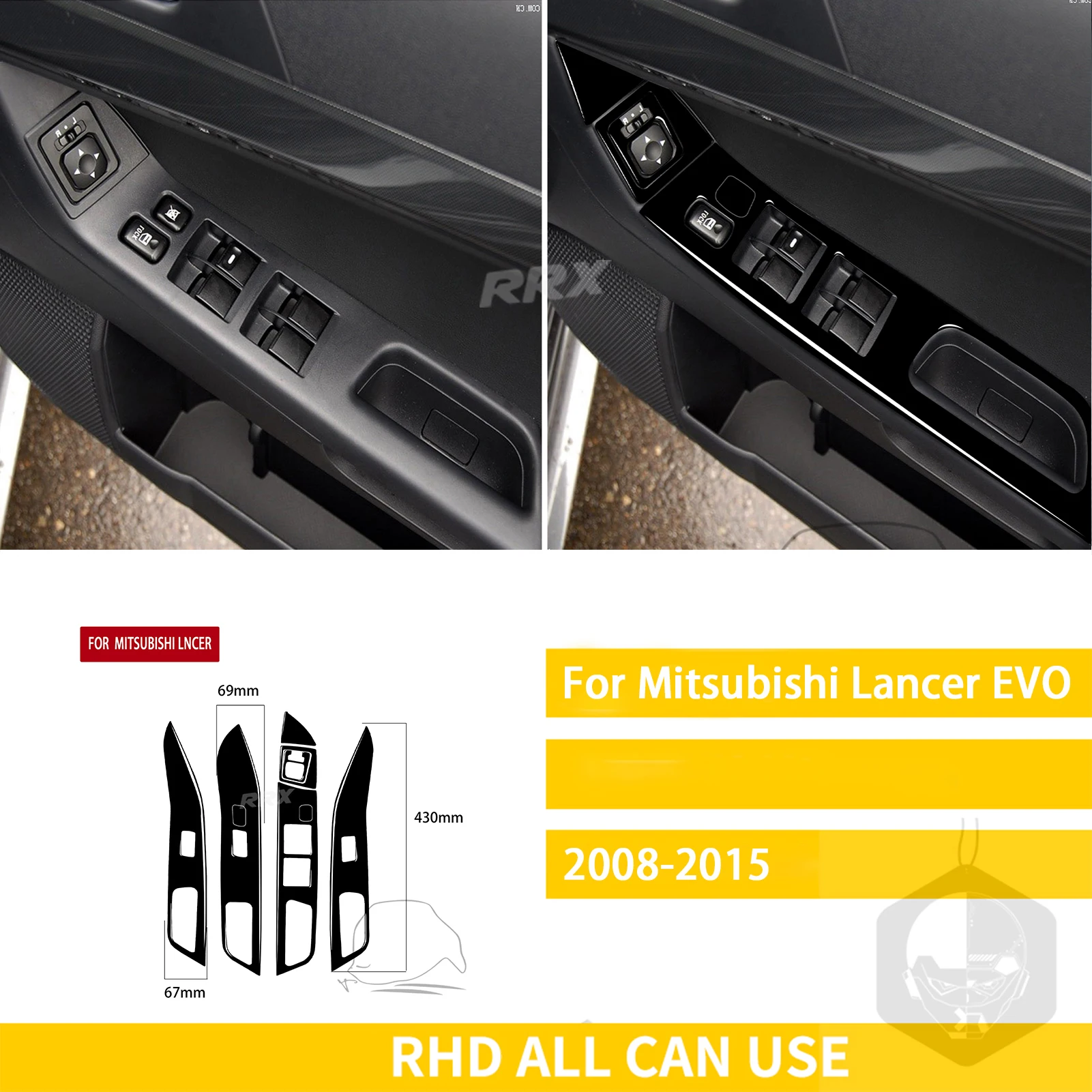 

Автомобильные аксессуары для Mitsubishi Lancer EVO X MR 2008-2015, пластиковое пианино, черная интерьерная оконная подъемная панель, отделочная наклейка