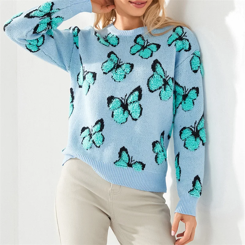 

Женский трикотажный свитер с длинным рукавом и круглым вырезом