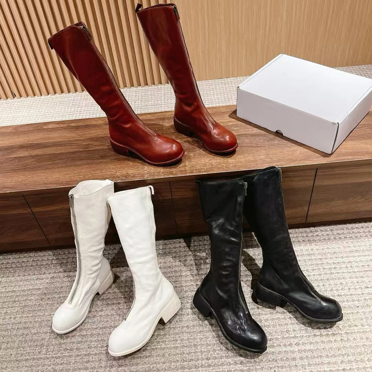 NIGO/женские забавные ботинки на молнии спереди в стиле ретро рыцарские сапоги из