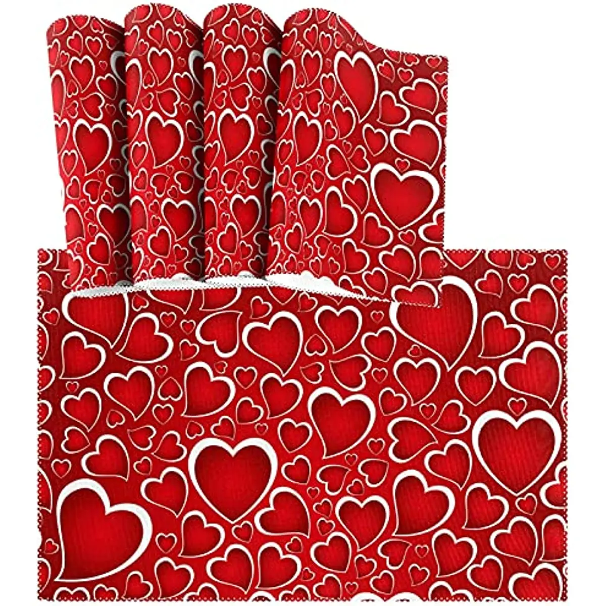 

Red Love Heart Placemats Set of 4, Valentine's Day Non Slip Heat-Resistant Washable Table Place Mats for Kitchen Dining Table