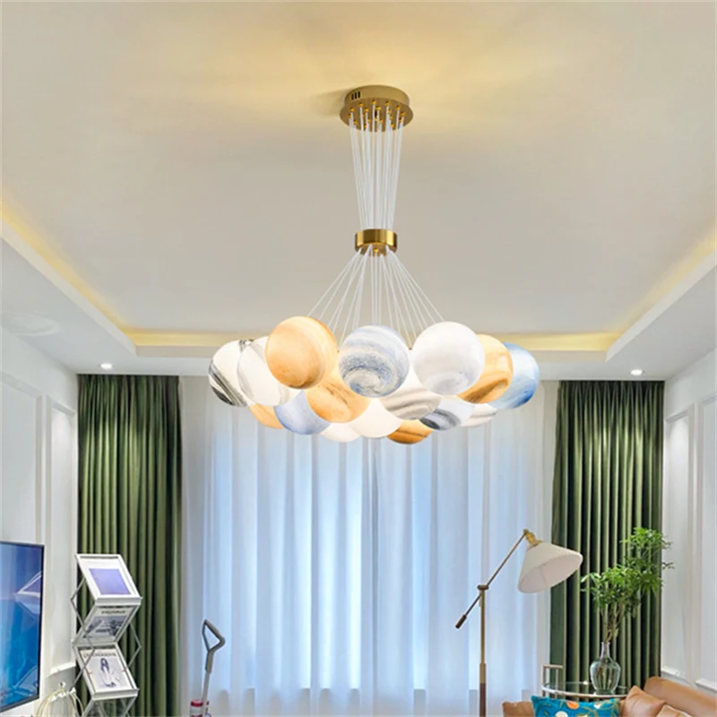 

Nordic Starry Sky Pendant Light LED Planet Moon Design Restaurant Bedroom Livingroom Fashion Net Red Art Hanging Lamp Fixtures