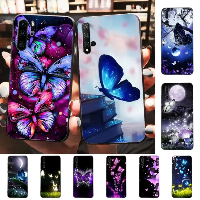 

Beauty Pink Butterfly Phone Case for Huawei P30 40 20 10 8 9 lite pro plus Psmart2019