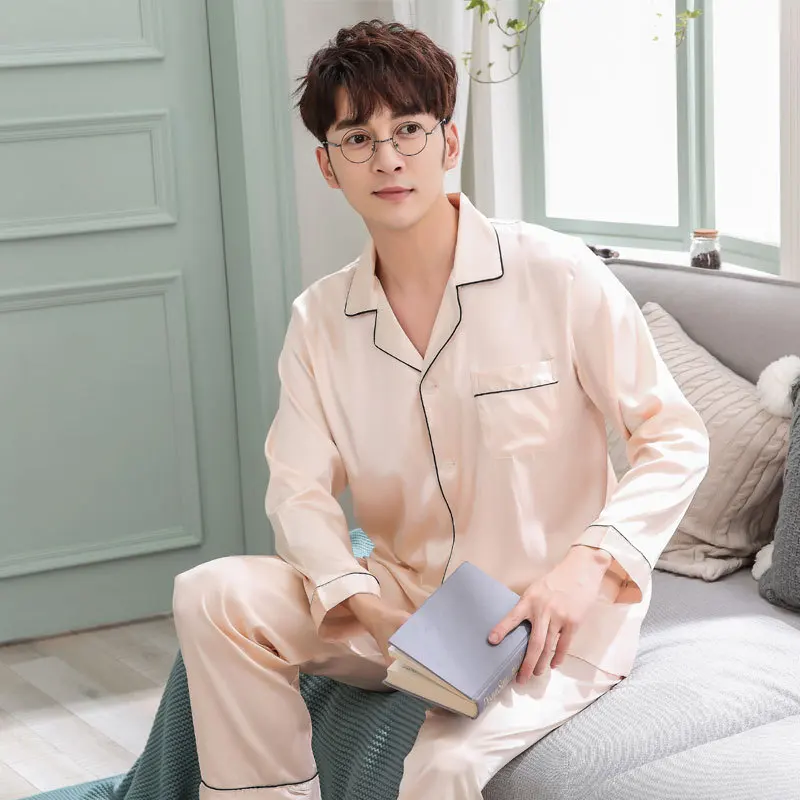 New Spring Youth Couple Pajamas Home Service Suit and Solid Color V-neck Loose Cotton Casual Sleepwear Soft Breathable Nightwear