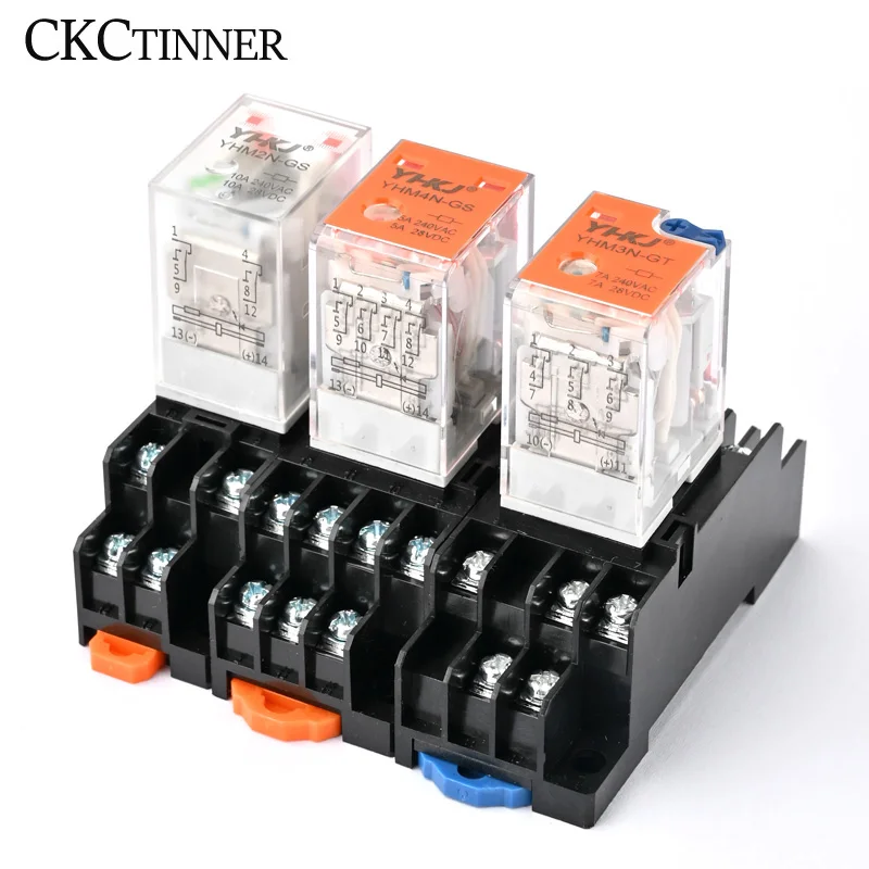 Miniaturowe przekaźniki sterujące YHM2N-GT YHL2N-GT YHM3N-GT YHM4N-GT Elektromagnetyczny przekaźnik pośredni DC12V DC24V AC220V z podstawą
