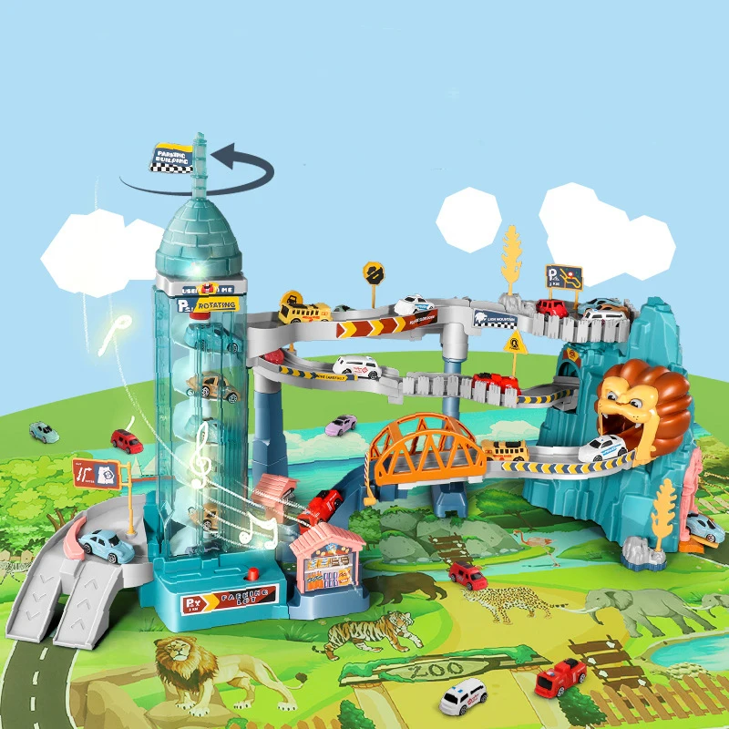 Kids Dinosaur Lion King Panshan Railcar Curved Road Adventure Track Car Boys Interactive Games Children Birthday Toys Gifts |